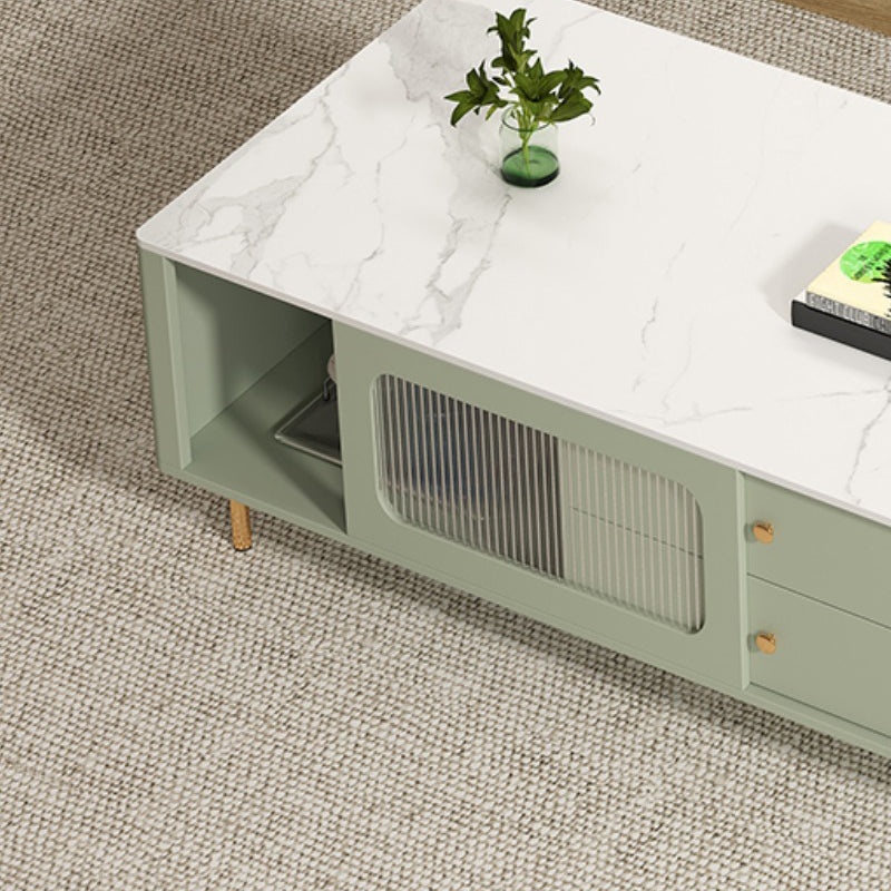 Glam Coffee Table 4 Legs Single Coffee Table with Storage Drawers