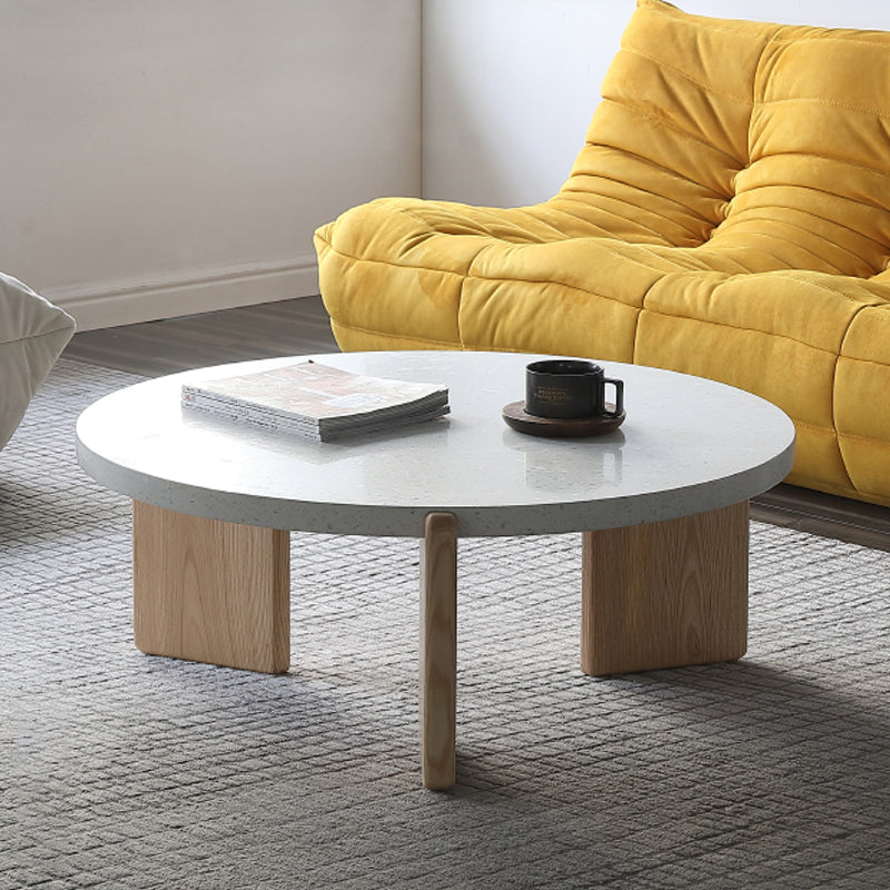 Contemporary Coffee Table 3 Legs Round Stone Coffee Cocktail Table