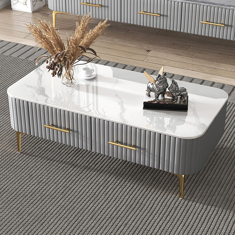 16"H Glam Coffee Table Rectangle 4 Legs Coffee Cocktail Table