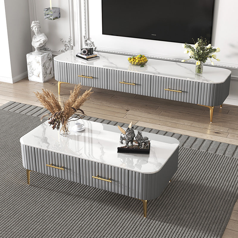 16"H Glam Coffee Table Rectangle 4 Legs Coffee Cocktail Table