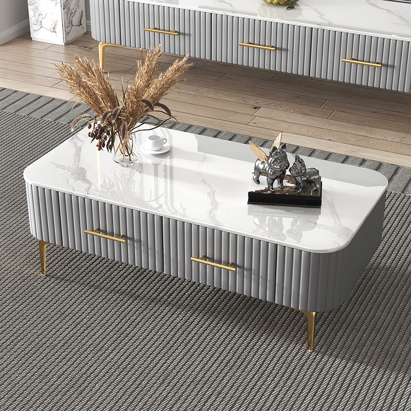 16"H Glam Coffee Table Rectangle 4 Legs Coffee Cocktail Table