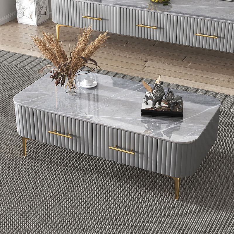 16"H Glam Coffee Table Rectangle 4 Legs Coffee Cocktail Table