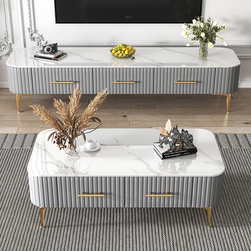 16"H Glam Coffee Table Rectangle 4 Legs Coffee Cocktail Table