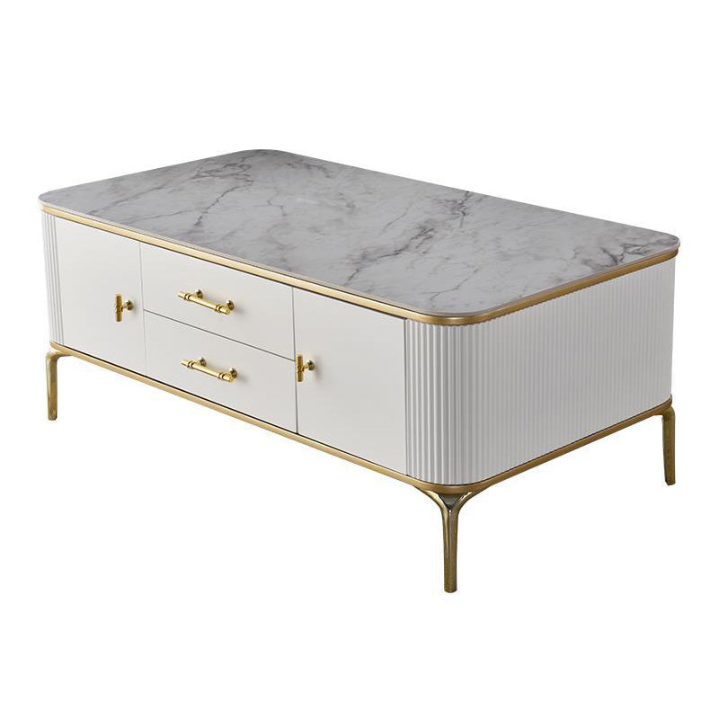Glam 4 Legs Single Coffee Table Slate Rectangle Cocktail Table with 2 Drawers