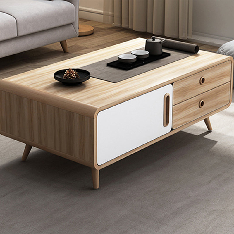 Rectangle Cocktail Table Modern 4 Legs Wood Single Coffee Table