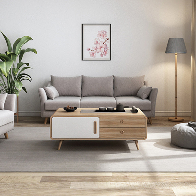 Rectangle Cocktail Table Modern 4 Legs Wood Single Coffee Table