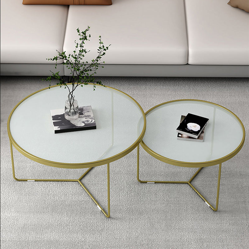 Modern Round Coffee Table Glass Top Nesting Coffee Table Set