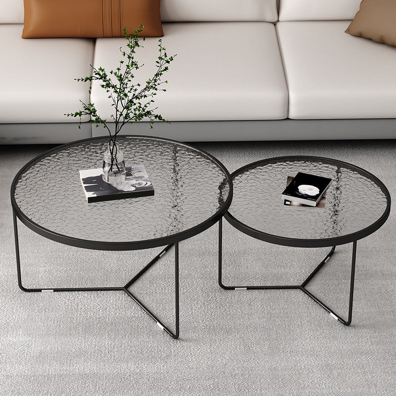 Modern Round Coffee Table Glass Top Nesting Coffee Table Set