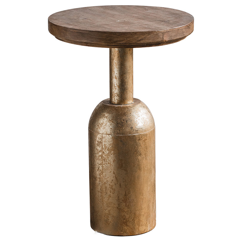 Round Shape Solid Wood End Table with Metal Base Corner Table for Living Room