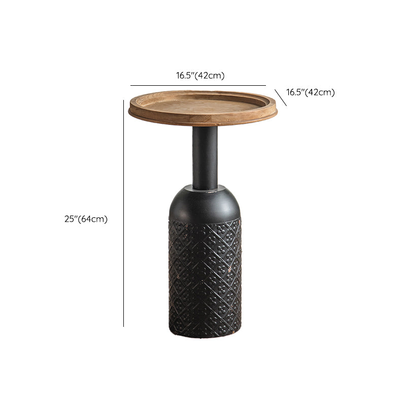 Drum Shape Accent Side Table Wood and Metal Rustic Style Corner Table