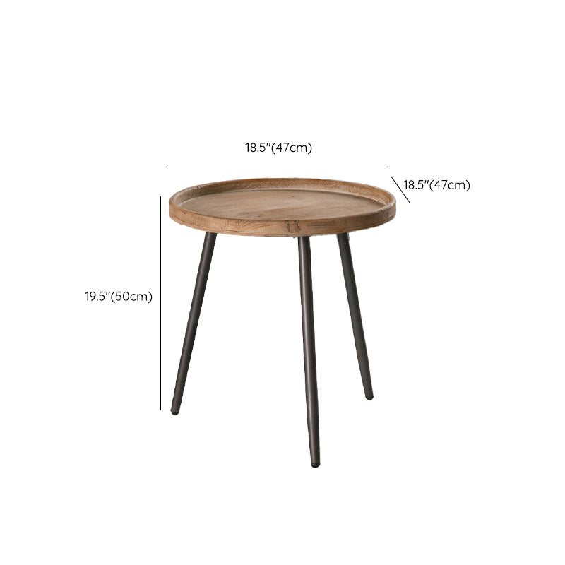 Drum Shape Accent Side Table Wood and Metal Rustic Style Corner Table