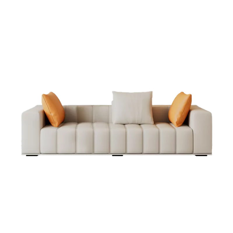 Genuine Leather Scandinavian Sofa Tuxedo Arm Sectional with Bolster Pillows
