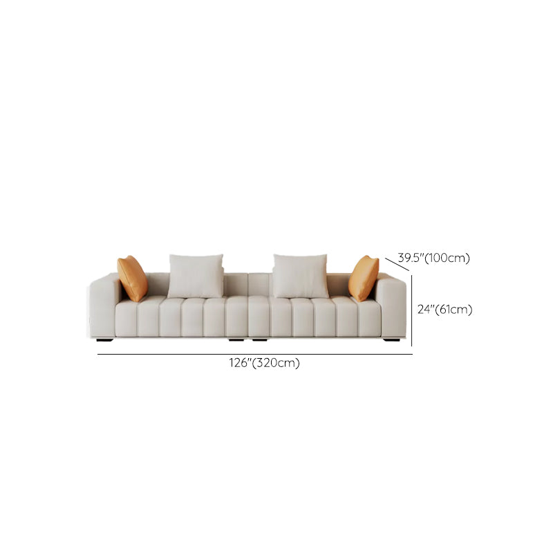 Genuine Leather Scandinavian Sofa Tuxedo Arm Sectional with Bolster Pillows