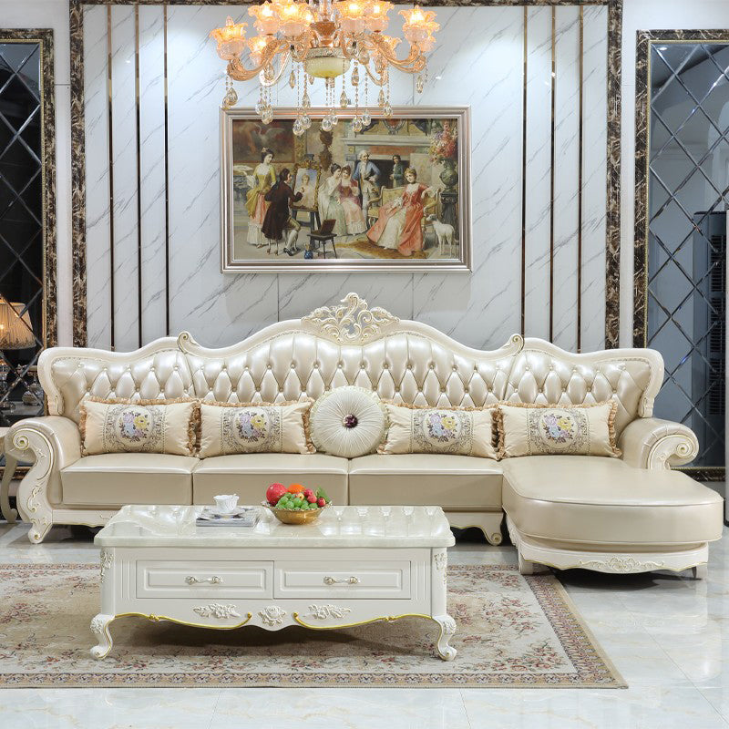 Rustic Tufted Nailhead Sectional Flared Arm Genuine Leather Sectional