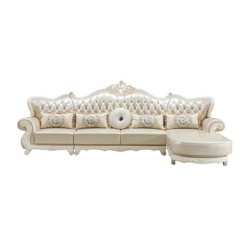 Rustic Tufted Nailhead Sectional Flared Arm Genuine Leather Sectional