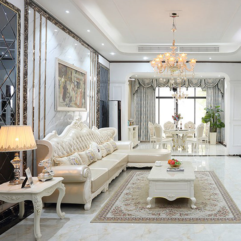 Rustic Tufted Nailhead Sectional Flared Arm Genuine Leather Sectional