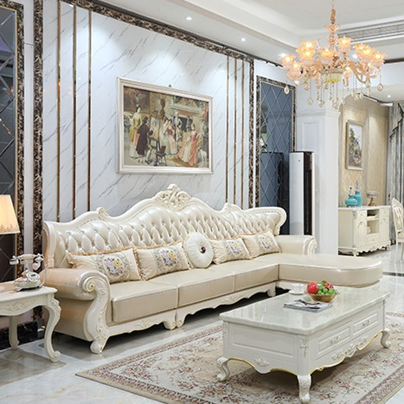 Rustic Tufted Nailhead Sectional Flared Arm Genuine Leather Sectional