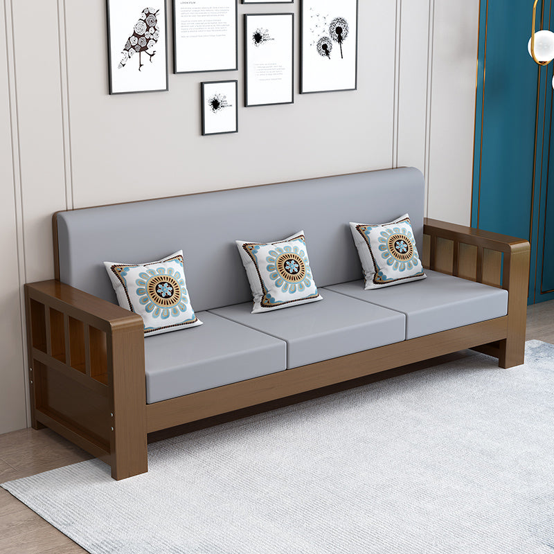 Modern Farmhouse Sofa in Solid Wood with Square Arms for Living Room