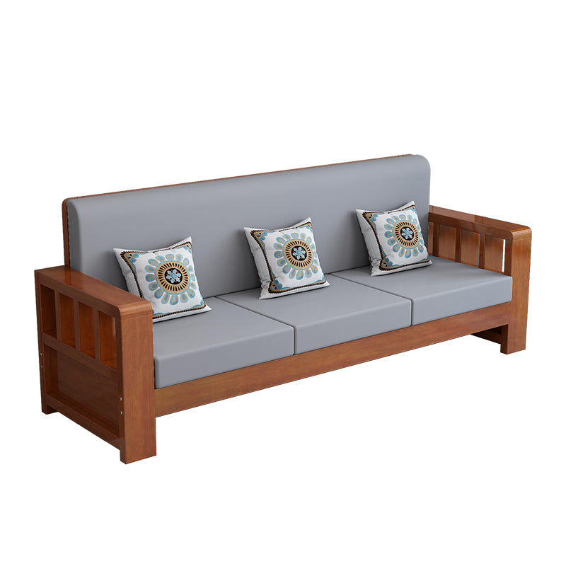 Modern Farmhouse Sofa in Solid Wood with Square Arms for Living Room