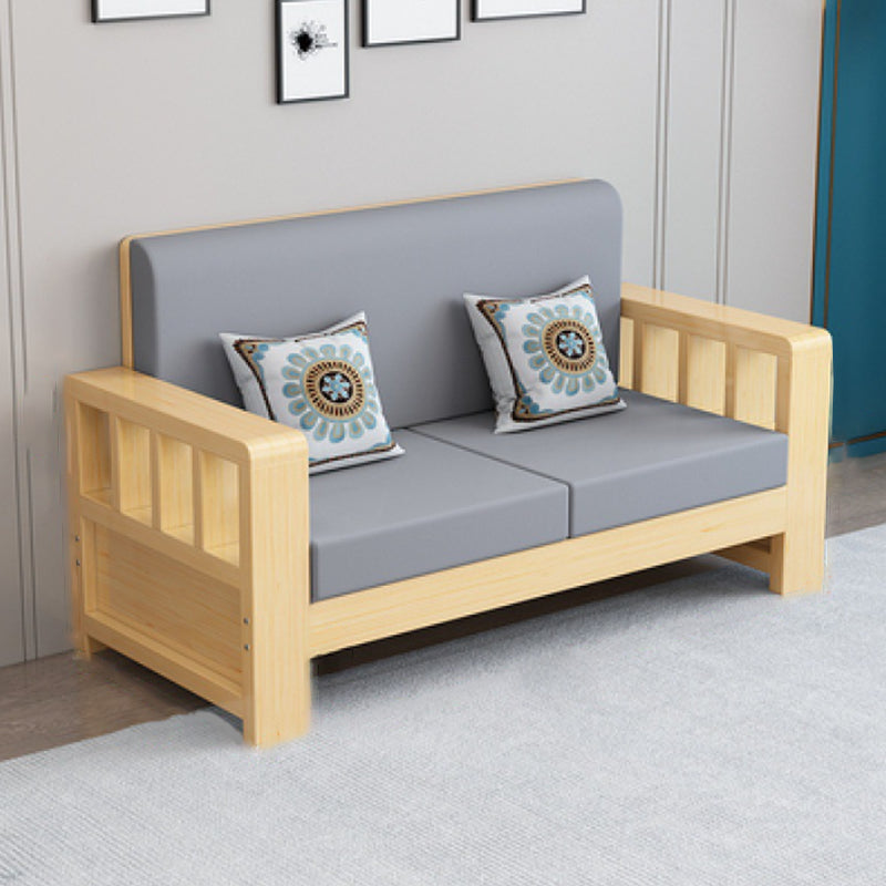 Modern Farmhouse Sofa in Solid Wood with Square Arms for Living Room