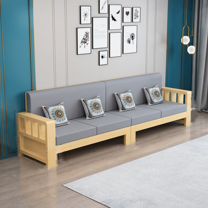 Modern Farmhouse Sofa in Solid Wood with Square Arms for Living Room
