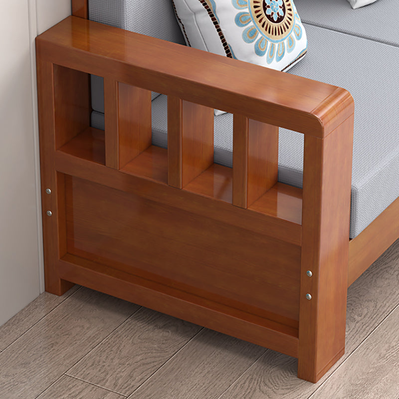 Modern Farmhouse Sofa in Solid Wood with Square Arms for Living Room