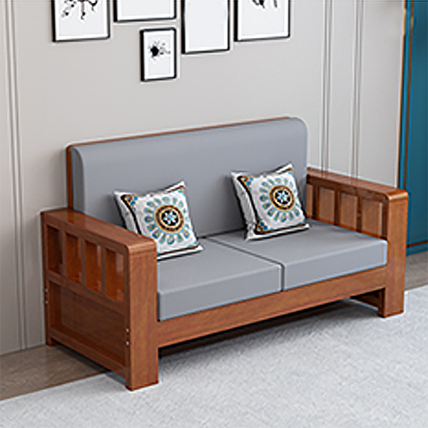 Modern Farmhouse Sofa in Solid Wood with Square Arms for Living Room