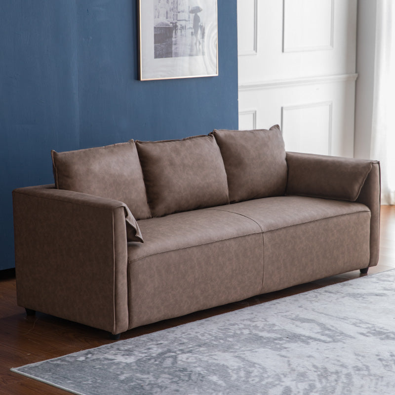 29.52" H Solid Color Faux Leather Sofa Wood Frame Pillow Top Arm Sofa