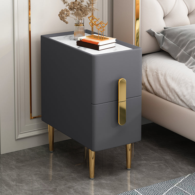 Classic Glam Bedside Cabinet Stone Bed Nightstand with Drawers