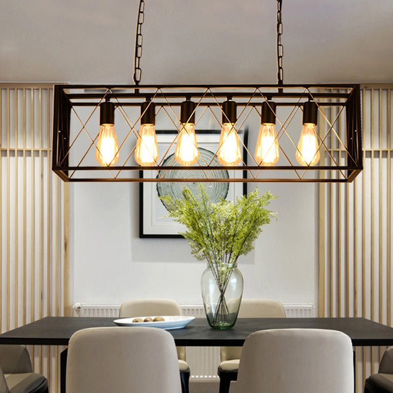 4 / 6 - Light Ceiling Pendant Iron Frame Industrial Rectangle Kitchen Island Fixture