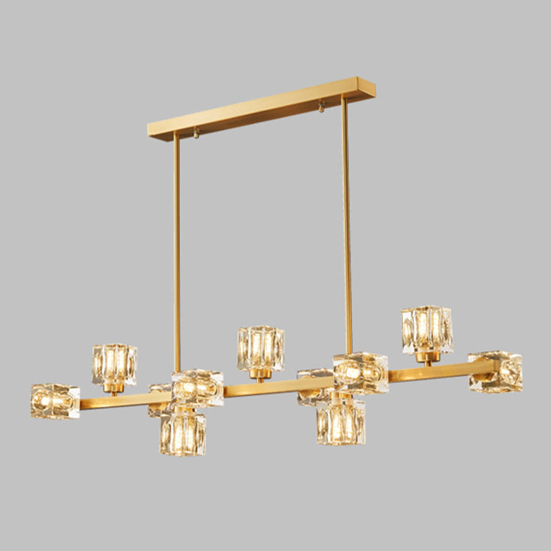 Contemporary Golden Kitchen Island Lighting 7/9/11/13/15-Light Crystal Ceiling Light