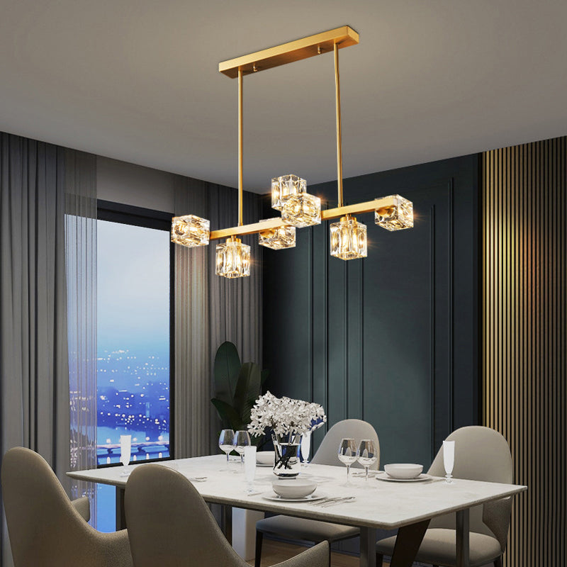 Contemporary Golden Kitchen Island Lighting 7/9/11/13/15-Light Crystal Ceiling Light