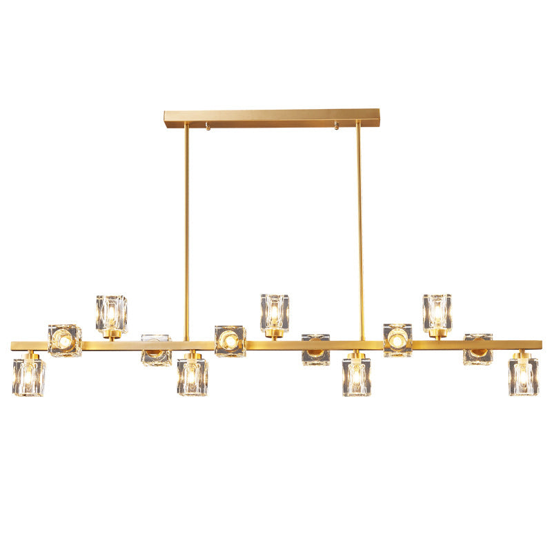 Contemporary Golden Kitchen Island Lighting 7/9/11/13/15-Light Crystal Ceiling Light