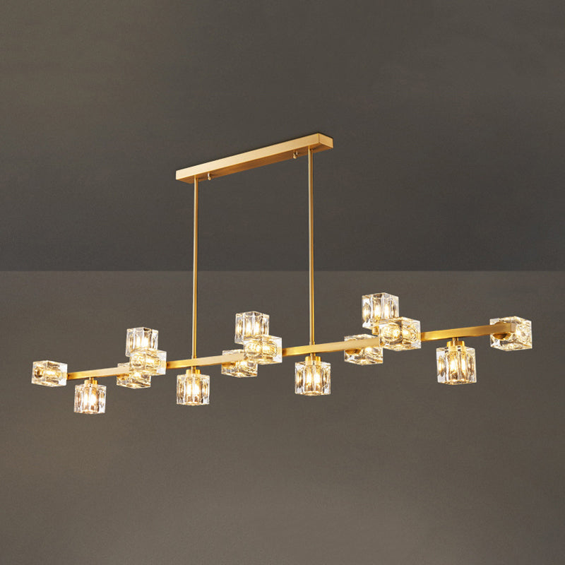 Contemporary Golden Kitchen Island Lighting 7/9/11/13/15-Light Crystal Ceiling Light