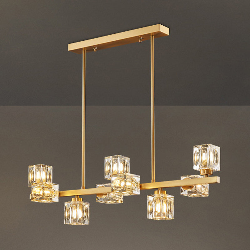 Contemporary Golden Kitchen Island Lighting 7/9/11/13/15-Light Crystal Ceiling Light