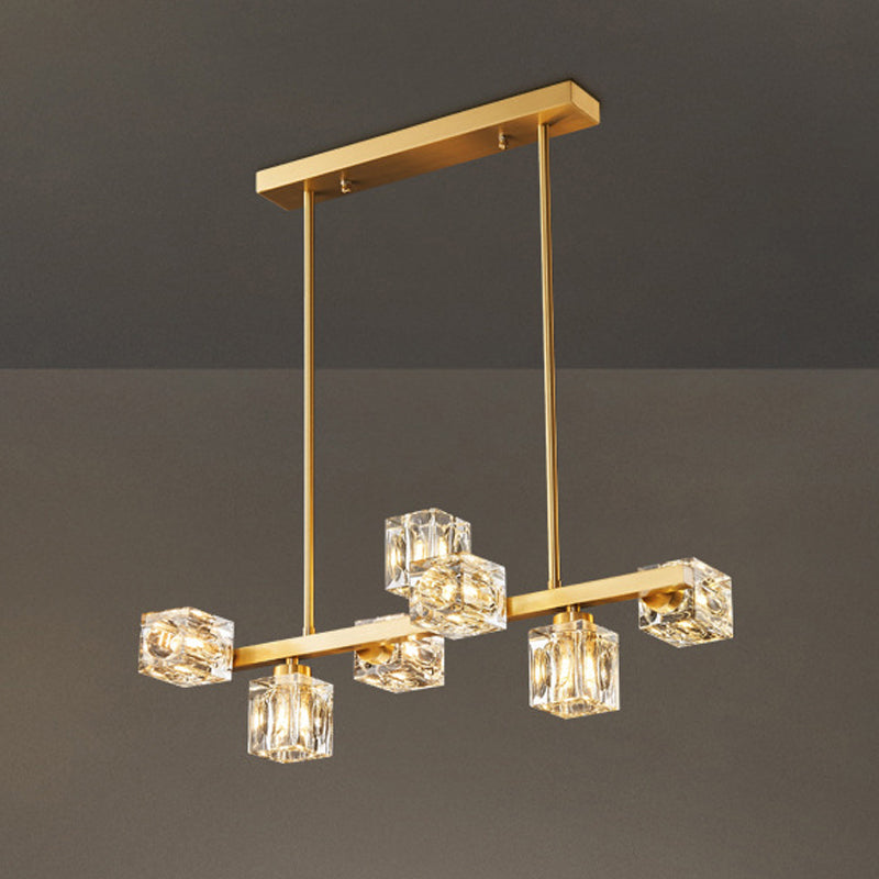 Contemporary Golden Kitchen Island Lighting 7/9/11/13/15-Light Crystal Ceiling Light