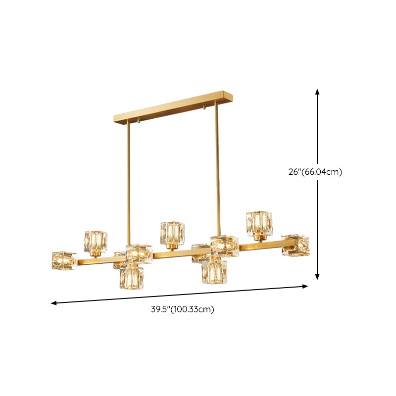 Contemporary Golden Kitchen Island Lighting 7/9/11/13/15-Light Crystal Ceiling Light