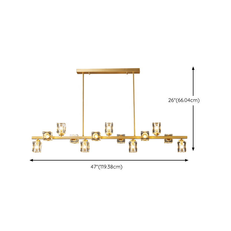 Contemporary Golden Kitchen Island Lighting 7/9/11/13/15-Light Crystal Ceiling Light