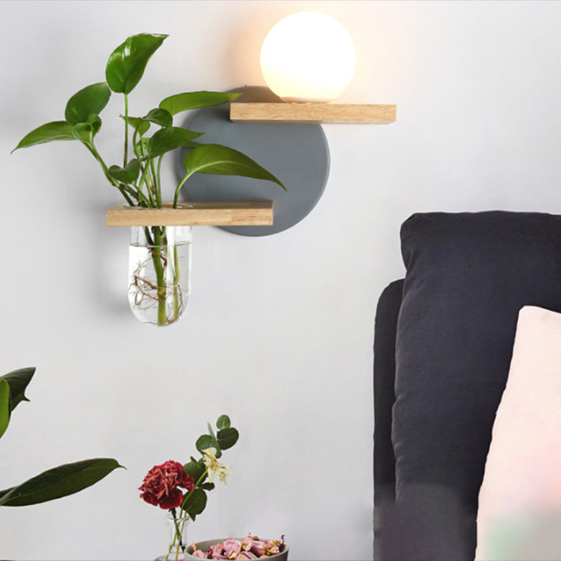 Modern Style Wall Light Fixture Wooden Wall Light Sconce without Plants for Bedroom