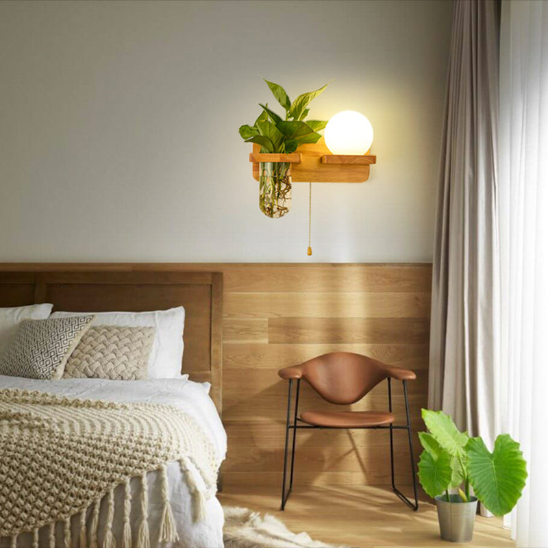 Modern Style Wall Light Fixture Wooden Wall Light Sconce without Plants for Bedroom