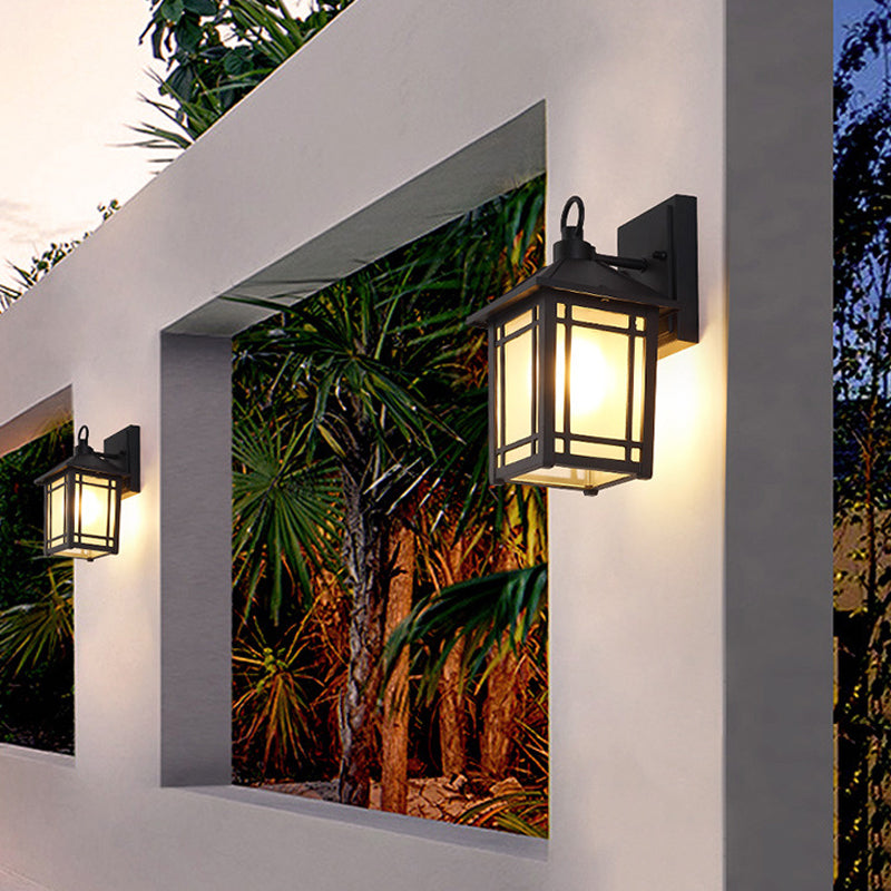 Geometric Shape Glass Wall Mount Light Industrial Style 1-Light Wall Light Sconce in Black