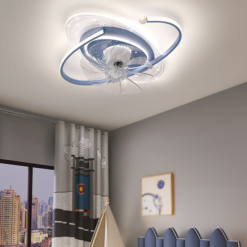 Pink/Blue Ceiling Fan Light Children 7-Blade LED Fan with Light for Bedroom