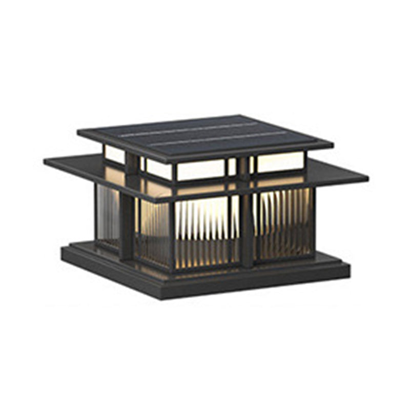 Modern Simple Metal Outdoor Light Square Shape Solar Energy Pillar Lamp for Courtyard