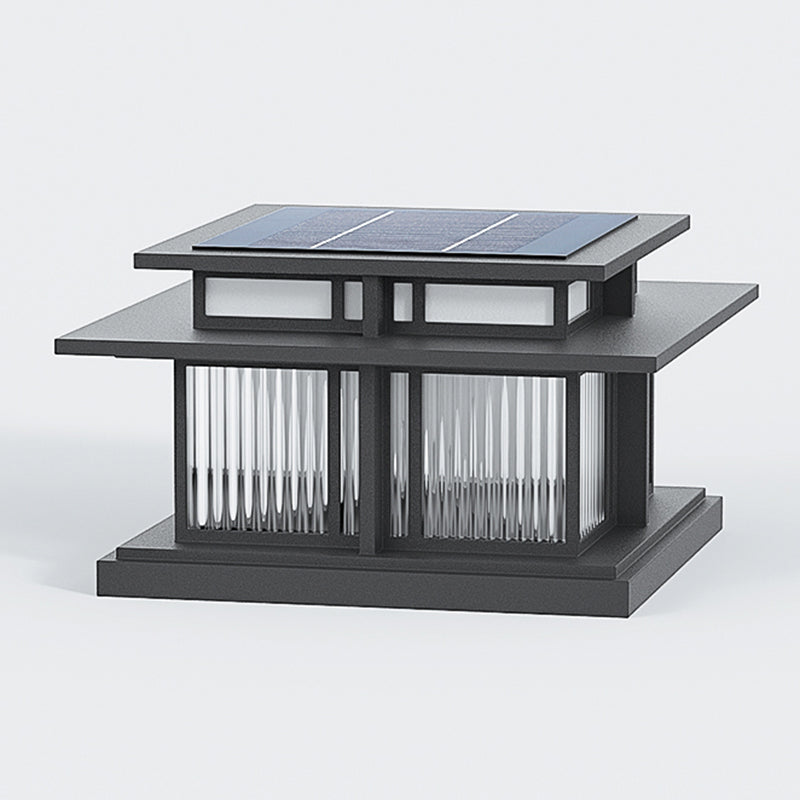 Modern Simple Metal Outdoor Light Square Shape Solar Energy Pillar Lamp for Courtyard