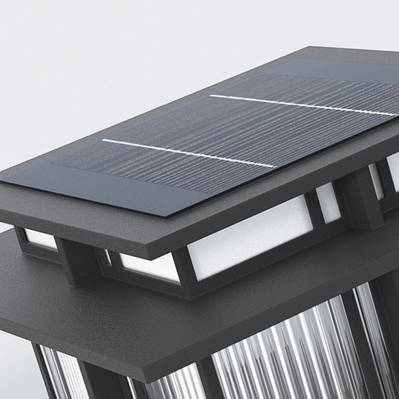 Modern Simple Metal Outdoor Light Square Shape Solar Energy Pillar Lamp for Courtyard