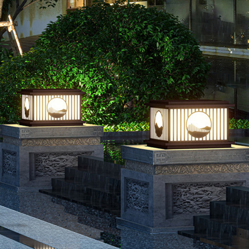 Metal Square Shape Outdoor Lights Modern Style 1 Light Solar Pillar Lamp in Black