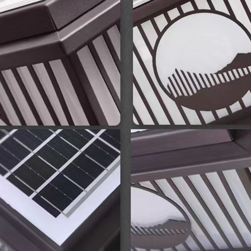 Metal Square Shape Outdoor Lights Modern Style 1 Light Solar Pillar Lamp in Black