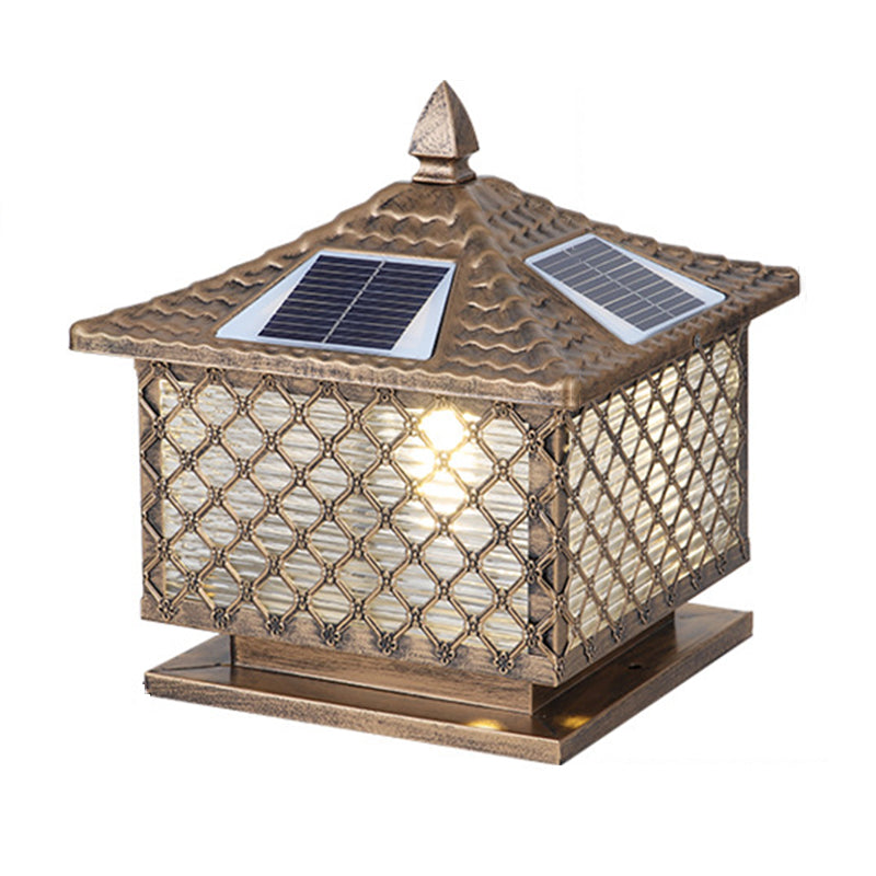 Nordic Style Iron Outdoor Light Square Shape Solar Energy Pillar Lamp for Outdoor