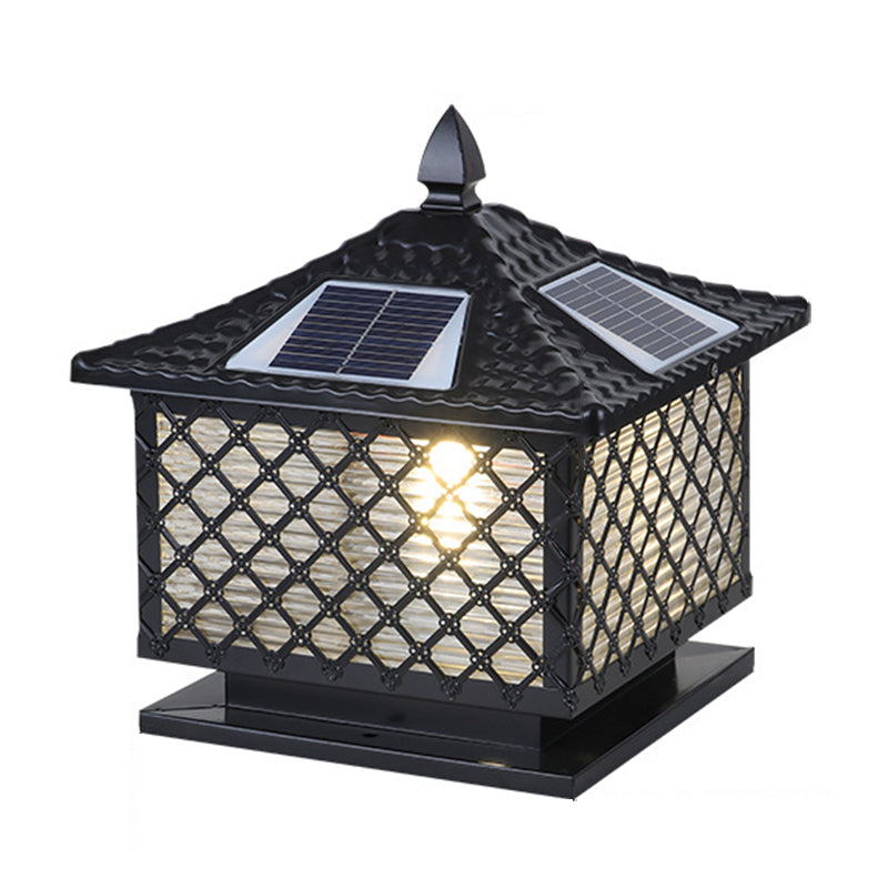 Nordic Style Iron Outdoor Light Square Shape Solar Energy Pillar Lamp for Outdoor