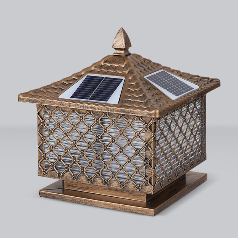 Nordic Style Iron Outdoor Light Square Shape Solar Energy Pillar Lamp for Outdoor